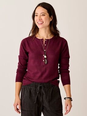 Carve Designs Amara Pointelle Sweater Henley Nirvana Size Medium Wool Blend